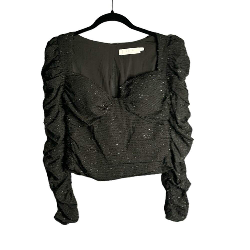 ASTR the Label Black Sparkly Top Ruching Detail Sweetheart Neck Medium